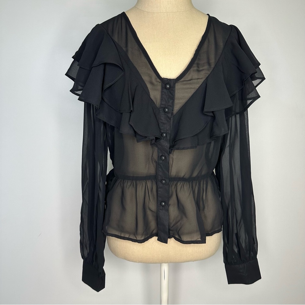 Black Sheer Ruffled Nasty Gal Button Top